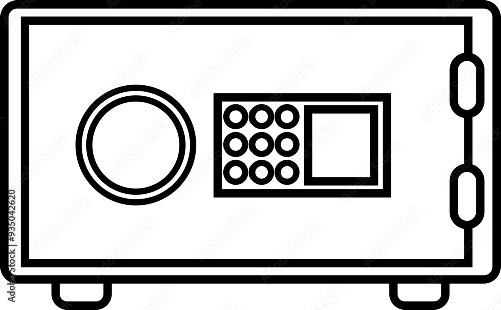 Poster safe deposit box icon. closed safe and object that are stored in it such as money and security. stro