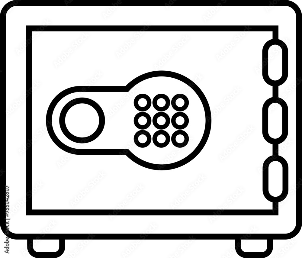 Poster safe deposit box icon. closed safe and object that are stored in it such as money and security. stro