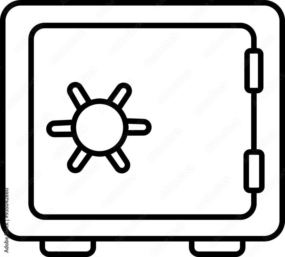 Poster safe deposit box icon. closed safe and object that are stored in it such as money and security. stro
