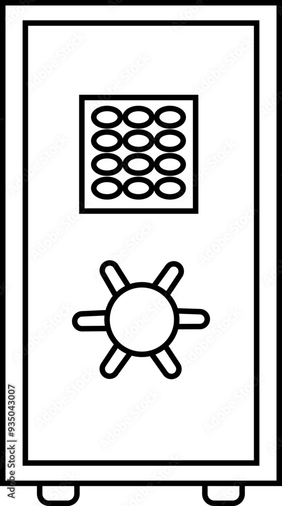 Poster safe deposit box icon. closed safe and object that are stored in it such as money and security. stro