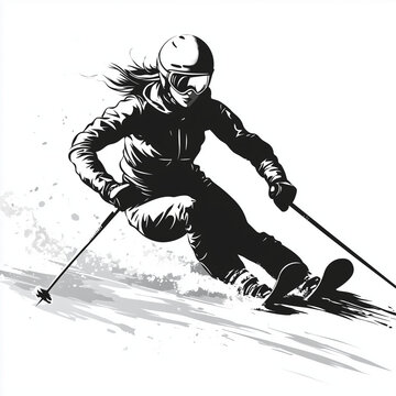 skier black and white downhill action clip art preview