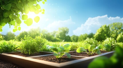 Eco-Friendly Community Garden with Watercolor Blooms - Sustainable Water Management and Energy Conservation in Action