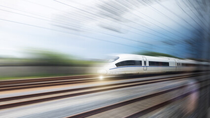 High speed train moving on railway