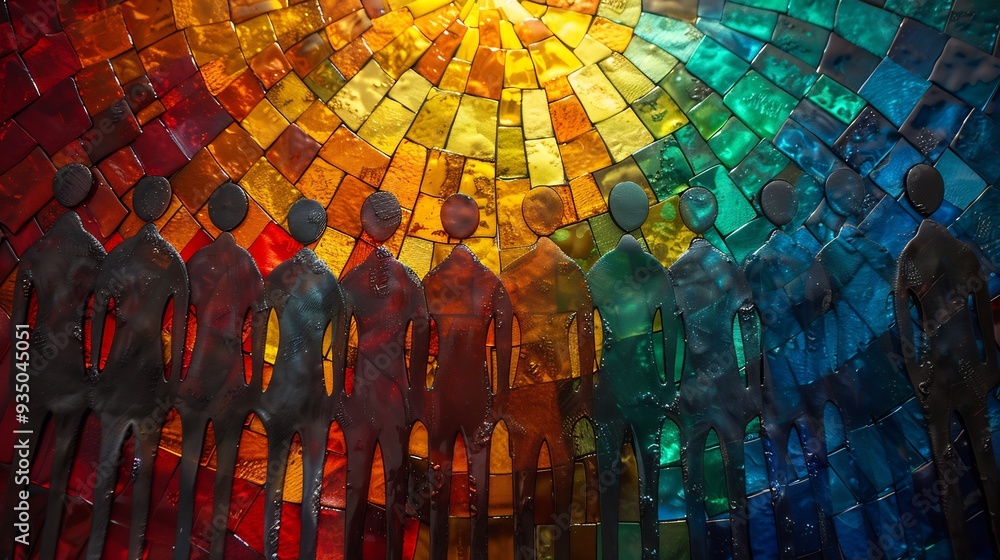 Poster abstract multicultural harmony abstract image of diverse human figure forming perfect circle each on