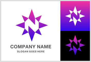 Letter N Compass Vector Logo Design