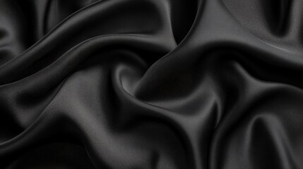 Fototapeta premium Elegant black satin fabric drapes smoothly, creating a luxurious and sophisticated texture ideal for backgrounds and designs.