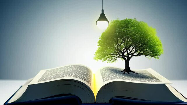 Exploring the connection between nature and knowledge with a book and tree visual