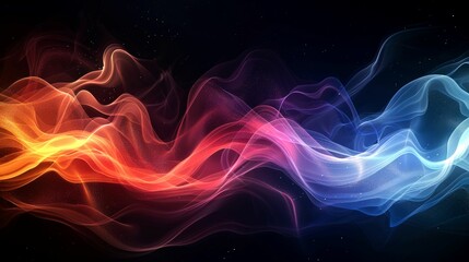 Abstract Colorful Waves with Sparkles Against a Black Background