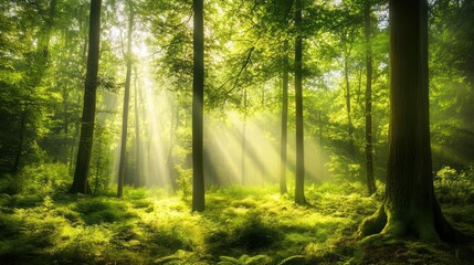 Obraz premium Sunlight Streaming Through a Forest
