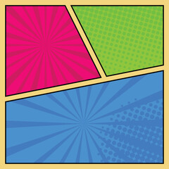 Fototapeta premium Comic book page divided by lines. comic pop art colorful background template. retro background mockup. comics template. vector illustration