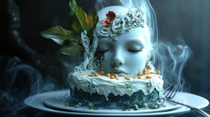 A Surreal Cake with a Woman's Face