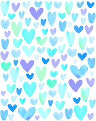 水彩風　ハートパターン ブルー　寒色