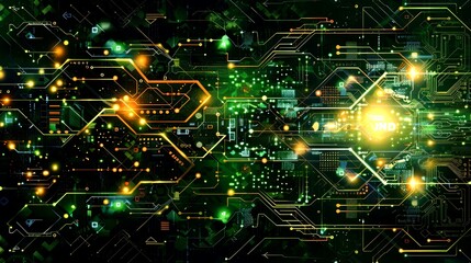 Obraz premium Abstract digital circuit board with glowing lines and nodes