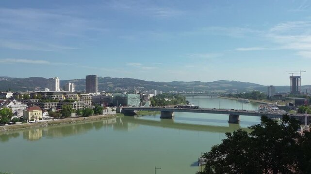 Danube river panorama in Linz, Austria