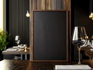 Blank menu board in a trendy restaurant, sleek and modern interior