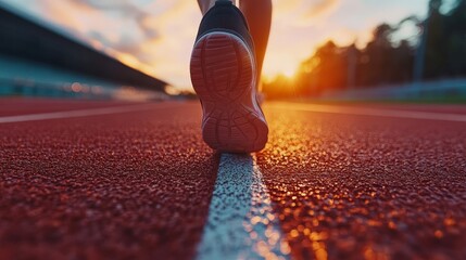 Athlete Prepares at Sunset on Track for Competition