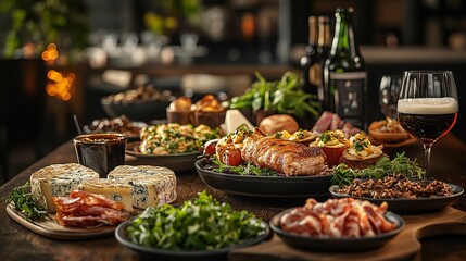 Obraz premium A beautifully arranged table with an assortment of gourmet dishes, showcasing fine dining and culinary excellence.