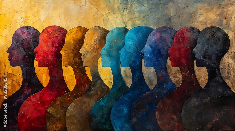Poster abstract unity diversity abstract painting where diverse human figure intertwined forming single pow