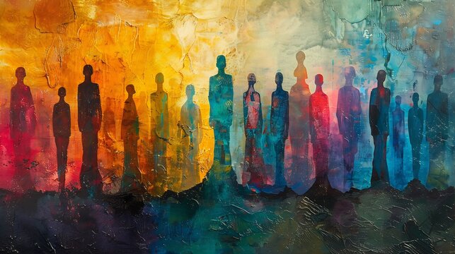 Abstract Unity Diversity abstract painting where diverse human figure intertwined forming single powerful entity figure depicted range of bright contrasting color symbolizing idea diversity essential