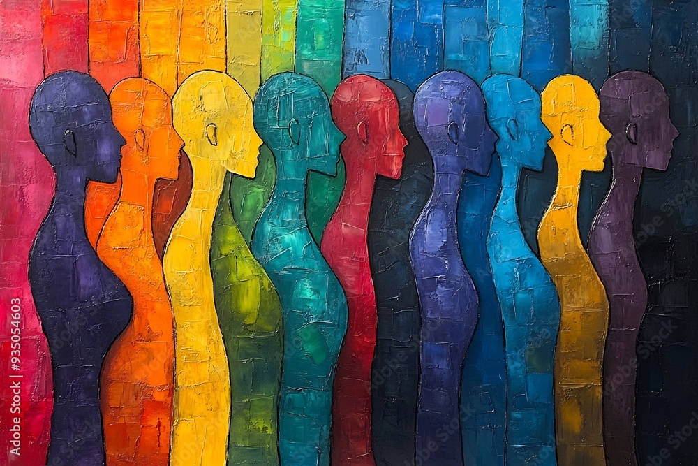 Poster abstract unity diversity abstract painting where diverse human figure intertwined forming single pow