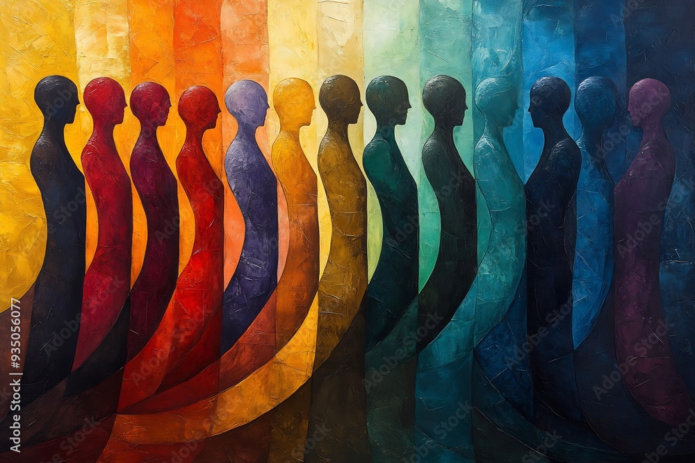 Poster abstract unity diversity abstract painting where diverse human figure intertwined forming single pow