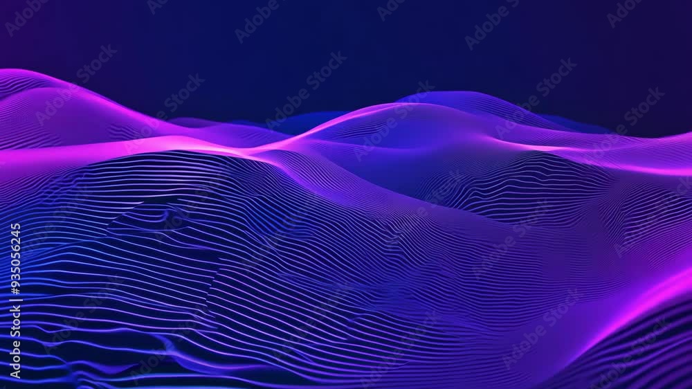 Poster abstract wave patterns with vibrant blue and purple hues flowing together in a mesmerizing digital d
