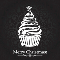 Christmas cupcake card. Christmas menu design. Menu for restaurant, cafe, bar, coffeehouse. Design elements isolated on White background. Vector  illustration