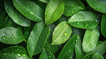 Fototapeta premium Green Leaves With Dew Drops