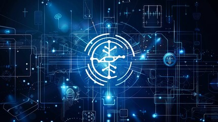 Fototapeta premium Abstract digital network with a snowflake icon in the center