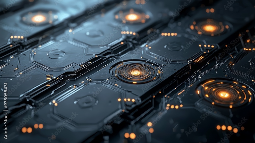 Poster futuristic technology background with hexagonal patterns and glowing elements, perfect for sci-fi or