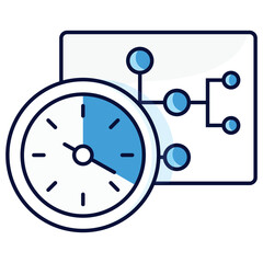 Time Management in Data Flow Icon Design. Represents Data Flow Management, Time Optimization, Efficient Workflow, Process Management. Vector icon.