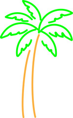 Abstract simple palm tree, neon colored outline illustration. Minimalistic thick colorful line design.