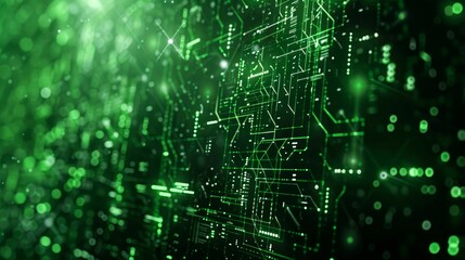 Abstract Green Circuit Board With Lights and Blurred Bokeh