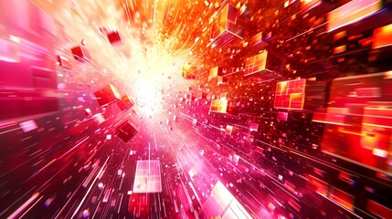 Abstract Red and Orange Light Streaks and Cubes