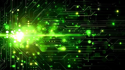 Obraz premium Abstract Green Circuit Board with Glowing Lines and Circles