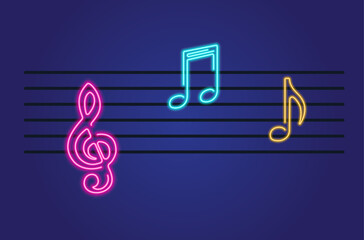 Neon glowing icon of colorful musical notes. Vector illustration of music note consisting of neon outlines. Music concept illustration for poster, flyer or banner design. © AnnaPa