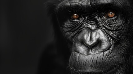 Obraz premium A monkey's face in close-up, intense expression against a black backdrop