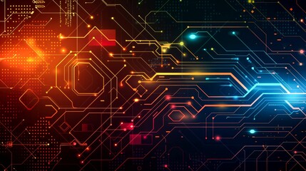 Fototapeta premium Abstract Circuit Board with Glowing Lines and Nodes