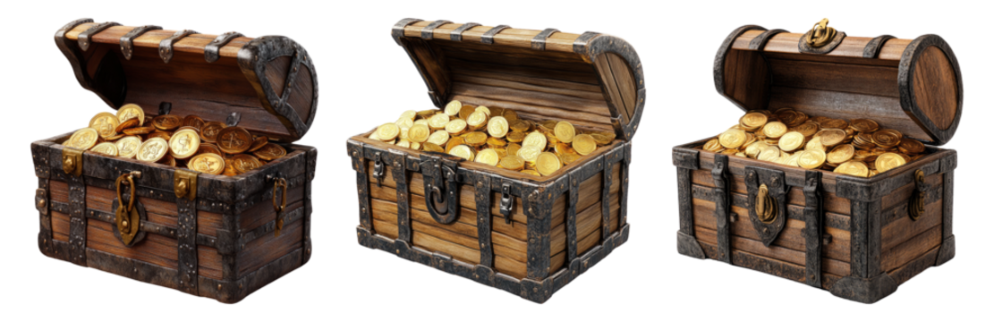 Pirate treasure chest set isolated on transparent background ideal for adventure and treasure hunting themed designs