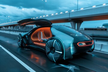 A biometrically controlled vehicle responding to the driver's physiological signals. AI generated