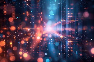 Naklejka premium Abstract background with glowing lights and lines, creating a futuristic and dynamic digital landscape.