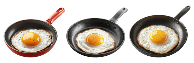 Frying pan with egg set isolated on transparent background