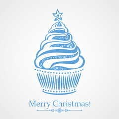 Christmas cupcake card. Christmas menu design. Menu for restaurant, cafe, bar, coffeehouse. Design elements isolated on White background. Vector  illustration