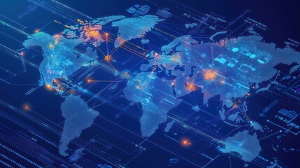 Digital World Map with Connections