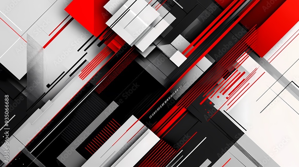 Aufkleber abstract geometric design with red and black stripes on white and gray background