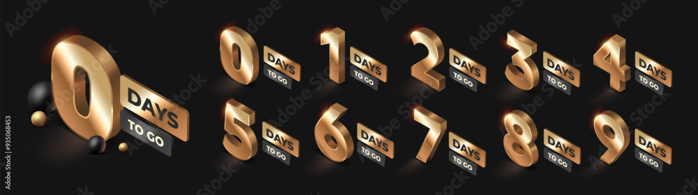 Poster countdown left days banner. set of gold countdown numbers to start of sale. design elements for prom