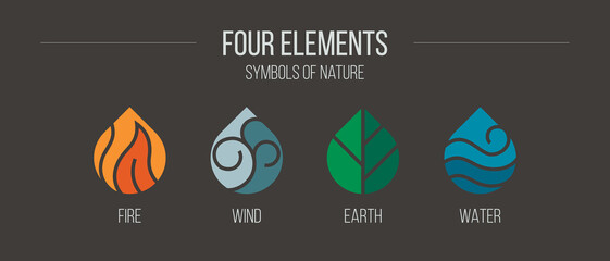 Four Elements fire water earth air Icon Set Logos
