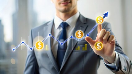 An image combining business revenue graphs with currency symbols and protective elements.
