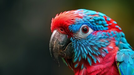  A red, blue, and green parrot against a black background with a blurred effect behind it