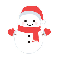 サンタの帽子をかぶった雪だるまのイラスト